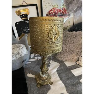 Vintage MCM crystal & hollywood regency brass ornate table lamp-light decor home